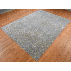 9'x12'2" Thunder Gray, Abstract Design, Persian Knot, Wool and Real Silk, Hand Knotted, Oriental Rug FWR522810