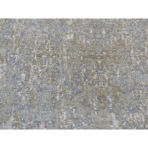 9'x12'2" Thunder Gray, Abstract Design, Persian Knot, Wool and Real Silk, Hand Knotted, Oriental Rug FWR522810