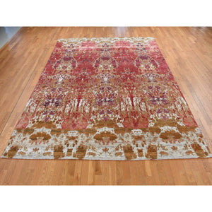 9'x12'3" Fire Brick Red, Transitional Art, Wool and Silk, Hand Knotted, Oriental Rug FWR522822