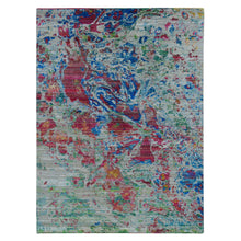 Load image into Gallery viewer, 8&#39;10&quot;x12&#39;2&quot; Cinereous Gray, Abstract Design, Sari Silk with Textured Wool, Hand Knotted, Oriental Rug FWR522840
