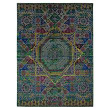 Load image into Gallery viewer, 8&#39;10&quot;x12&#39;1&quot; Forest Green, Wool with Sari Silk, Mamluk Design, Hand Knotted, Oriental Rug FWR522846