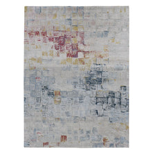Load image into Gallery viewer, 8&#39;10&quot;x12&#39; Silver Chalice Gray, THE STRIPED SQUARES, Wool and Pure Silk, Hand Knotted, Oriental Rug FWR522852