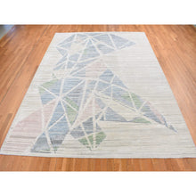 Load image into Gallery viewer, 9&#39;x12&#39; Ivory, Modern Abstract Design, Fluffy Soft Pile, Pure Silk with Textured Wool, Hi-low, Hand Knotted, Oriental Rug FWR522870