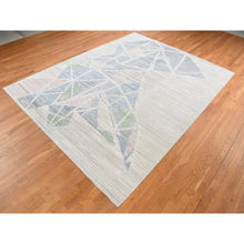 Load image into Gallery viewer, 9&#39;x12&#39; Ivory, Modern Abstract Design, Fluffy Soft Pile, Pure Silk with Textured Wool, Hi-low, Hand Knotted, Oriental Rug FWR522870