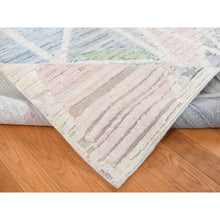 Load image into Gallery viewer, 9&#39;x12&#39; Ivory, Modern Abstract Design, Fluffy Soft Pile, Pure Silk with Textured Wool, Hi-low, Hand Knotted, Oriental Rug FWR522870