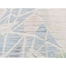 Load image into Gallery viewer, 9&#39;x12&#39; Ivory, Modern Abstract Design, Fluffy Soft Pile, Pure Silk with Textured Wool, Hi-low, Hand Knotted, Oriental Rug FWR522870