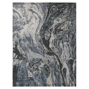 9'x12'1" Air Force Blue, Geological Design, Wool and Pure Silk, Hand Knotted, Oriental Rug FWR522876