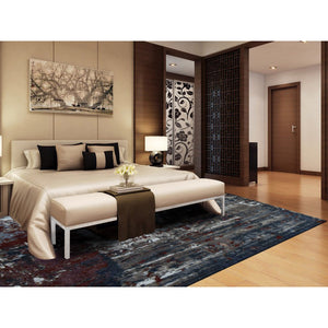 9'x12'2" Vermilion Red, Hi-Lo Pile, Wool and Silk, Abstract Paint Brush Design, Hand Knotted, Oriental Rug FWR522894