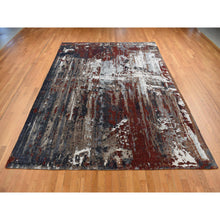 Load image into Gallery viewer, 9&#39;x12&#39;2&quot; Vermilion Red, Hi-Lo Pile, Wool and Silk, Abstract Paint Brush Design, Hand Knotted, Oriental Rug FWR522894
