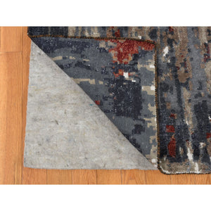 9'x12'2" Vermilion Red, Hi-Lo Pile, Wool and Silk, Abstract Paint Brush Design, Hand Knotted, Oriental Rug FWR522894