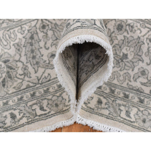 8'10"x12' Ash Gray, Arabesque Motif, Pure silk Tone on Tone Hand Knotted Oriental Rug FWR522930