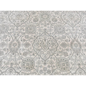 8'10"x12' Ash Gray, Arabesque Motif, Pure silk Tone on Tone Hand Knotted Oriental Rug FWR522930