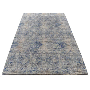 4'9"x7' Medium Gray, ERASED ROSSETS, Silk with Textured Wool, Hand Knotted, Oriental Rug FWR523020