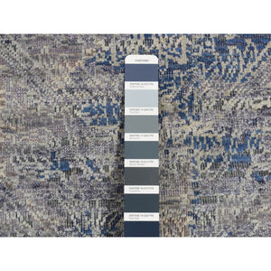 4'9"x7' Medium Gray, ERASED ROSSETS, Silk with Textured Wool, Hand Knotted, Oriental Rug FWR523020