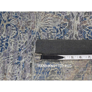 4'9"x7' Medium Gray, ERASED ROSSETS, Silk with Textured Wool, Hand Knotted, Oriental Rug FWR523020