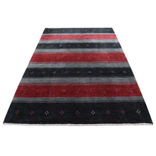 Load image into Gallery viewer, 5&#39;6&quot;x8&#39; Eerie Black, Hand Loomed, Gabbeh Design, 100% Wool, Oriental Rug FWR523032
