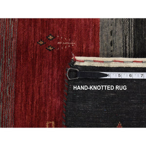 5'6"x8' Eerie Black, Hand Loomed, Gabbeh Design, 100% Wool, Oriental Rug FWR523032