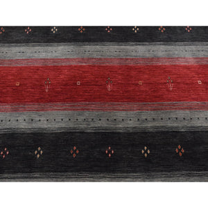 5'6"x8' Eerie Black, Hand Loomed, Modern Gabbeh, Pure Wool, Oriental Rug FWR523038