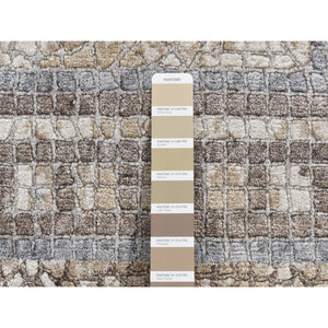 5'2"x6'10" Tan Color, Silken, Roman Mosaic Design, Hand Knotted, Oriental Rug FWR523068
