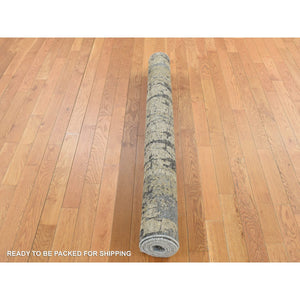 5'1"x7'2" Parchment White, THE TREE BARK Abstract Design, Hand Knotted, Soft Wool, Oriental Rug FWR523074