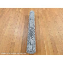 Load image into Gallery viewer, 5&#39;6&quot;x7&#39;9&quot; Gainsboro Gray, Spider Web Design, Tone on Tone, Transitional Cross Traditional Design, Wool and Silk, Hand Knotted, Oriental Rug FWR523092