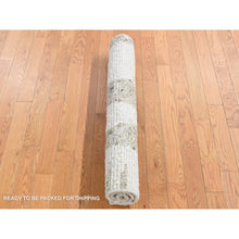 Load image into Gallery viewer, 3&#39;x3&#39; Ivory, Minimalist Pattern, Plush Pile, Undyed Organic Wool, Hand Knotted, Sample Oriental Rug FWR523128