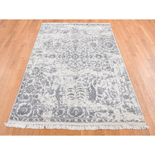 Load image into Gallery viewer, 5&#39;2&quot;x7&#39; Ivory, Broken and Erased Persian Design, Plant Base Silk Art Silk, Hand Knotted, Oriental Rug FWR523146