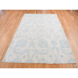 6'1"x8'10" Ivory, Peshawar, Flower and Branch Flowing Design, Tone on Tone, 100% Wool, Hand Knotted, Oriental Rug FWR523152