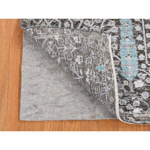 4'2"x6' Carbon Gray, Hand Knotted, Cypress Tree Design, Silk with Textured Wool, Oriental Rug FWR523164