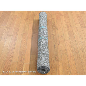 4'2"x6' Carbon Gray, Hand Knotted, Cypress Tree Design, Silk with Textured Wool, Oriental Rug FWR523164