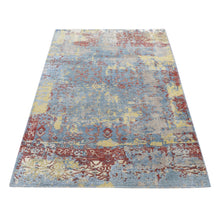 Load image into Gallery viewer, 3&#39;10&quot;x5&#39;10&quot; Air Force Blue, Hand Knotted, 100% Wool, Broken Design, Oriental Rug FWR523182