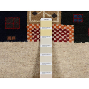 3'10''x5'8'' Dutch white, Persian Lori Buft, Gabbeh, Patchwork Design, Wool Hand Knotted Oriental Rug FWR523188