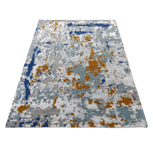 Load image into Gallery viewer, 3&#39;10&quot;x5&#39;10&quot; Battleship Gray, Modern Abstract Galaxy Design, Wool and Silk, Hi-Low Pile, Hand Knotted, Oriental Rug FWR523200