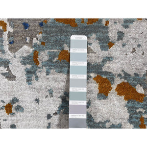 3'10"x5'10" Battleship Gray, Modern Abstract Galaxy Design, Wool and Silk, Hi-Low Pile, Hand Knotted, Oriental Rug FWR523200