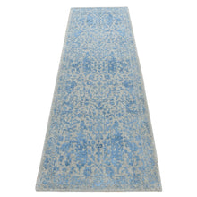 Load image into Gallery viewer, 2&#39;5&quot;x8&#39; Air Force Blue, Broken Cypress Tree Design, Silken, Thick and Plush, Hand Loomed, Runner Oriental Rug FWR523224