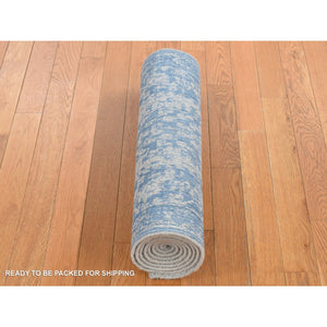 2'5"x8' Air Force Blue, Broken Cypress Tree Design, Silken, Thick and Plush, Hand Loomed, Runner Oriental Rug FWR523224