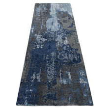 Load image into Gallery viewer, 2&#39;8&quot;x8&#39;1&quot; Prussian Blue, Hand Knotted, Abstract Design, Wool and Silk, Hi-Lo Pile, Runner Oriental Rug FWR523248