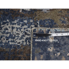 Load image into Gallery viewer, 2&#39;8&quot;x8&#39;1&quot; Prussian Blue, Hand Knotted, Abstract Design, Wool and Silk, Hi-Lo Pile, Runner Oriental Rug FWR523248