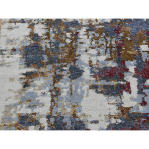2'7"x8'1" Oklahoma Crimson Red, Wool and Silk, Hi-Low Pile, Abstract Design, Hand Knotted, Runner Oriental Rug FWR523266