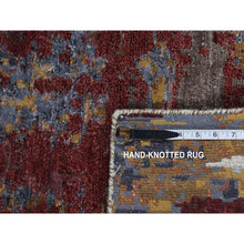 Load image into Gallery viewer, 2&#39;7&quot;x8&#39;1&quot; Oklahoma Crimson Red, Wool and Silk, Hi-Low Pile, Abstract Design, Hand Knotted, Runner Oriental Rug FWR523266