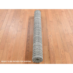 4'x5'10" British Racing Green, Modern Tone on Tone Criss Cross Design, Pure Wool, Hand Knotted, Oriental Rug FWR523284