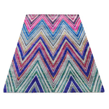 Load image into Gallery viewer, 4&#39;x6&#39;2&quot; Hot Pink, Hand Knotted, Chevron Design, Sari Silk with Textured Wool, Oriental Rug FWR523290