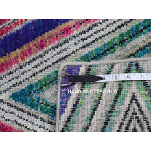 Load image into Gallery viewer, 4&#39;x6&#39;2&quot; Hot Pink, Hand Knotted, Chevron Design, Sari Silk with Textured Wool, Oriental Rug FWR523290