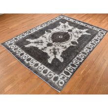 Load image into Gallery viewer, 8&#39;x11&#39; Asphalt Black, Vintage Overdyed Persian Tabriz Barjasta, Distressed, Sheared Low, Worn Down, Pure Wool, Hand Knotted, Oriental Rug FWR523296