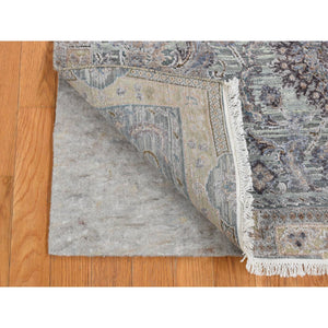 4'1"x6'2" Laurel Green, Pure Silk with Textured Wool, Mughal Design, Hand Knotted, Oriental Rug FWR523302