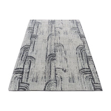 Load image into Gallery viewer, 4&#39;x6&#39;3&quot; Ash Gray, The Cane Design, Pure Silk With Textured Wool, Hand Knotted, Oriental Rug FWR523308