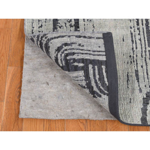 4'x6'3" Ash Gray, The Cane Design, Pure Silk With Textured Wool, Hand Knotted, Oriental Rug FWR523308
