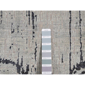 4'x6'3" Ash Gray, The Cane Design, Pure Silk With Textured Wool, Hand Knotted, Oriental Rug FWR523308
