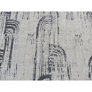 4'x6'3" Ash Gray, The Cane Design, Pure Silk With Textured Wool, Hand Knotted, Oriental Rug FWR523308