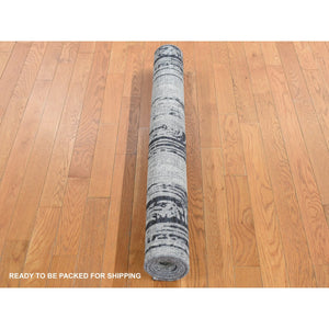4'x6'3" Ash Gray, The Cane Design, Pure Silk With Textured Wool, Hand Knotted, Oriental Rug FWR523308